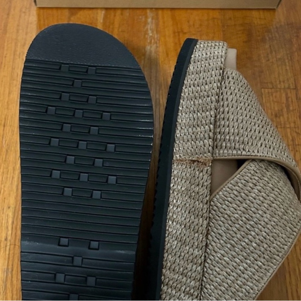 Rear ROAM Tan Woven Platform Slide Sandals - Picture 5 of 7